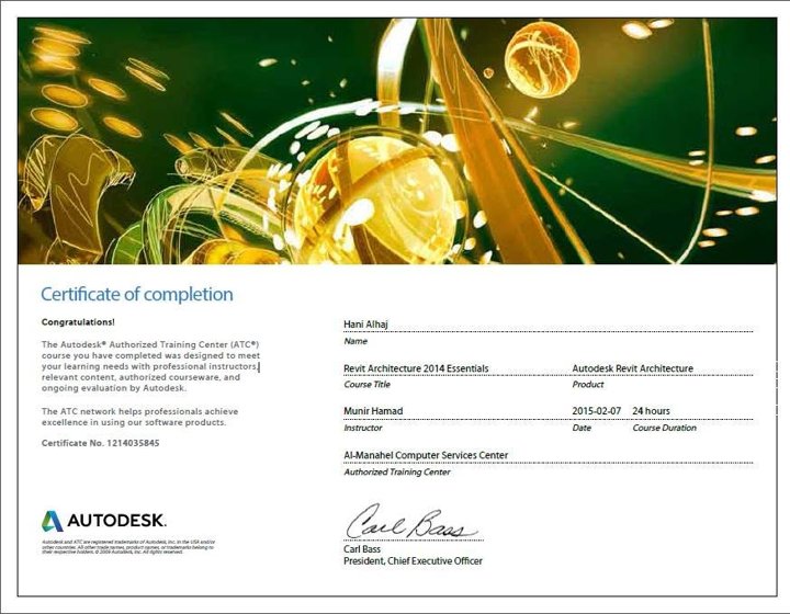 Autodesk Revit Architecture — Certificate of completion